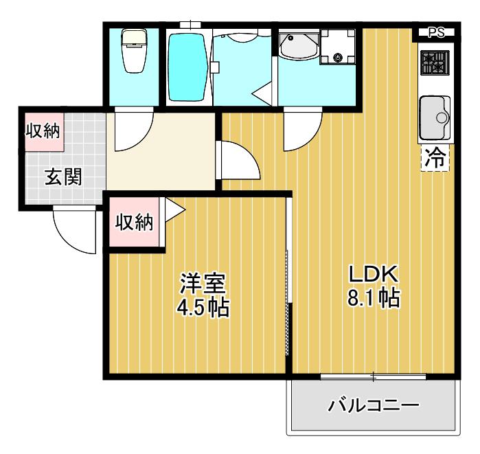ALEGRIA四条畷(1LDK/2階)の間取り写真