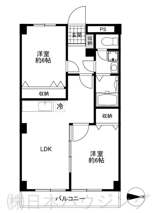 ヒルズ大倉山(2LDK/2階)の間取り写真