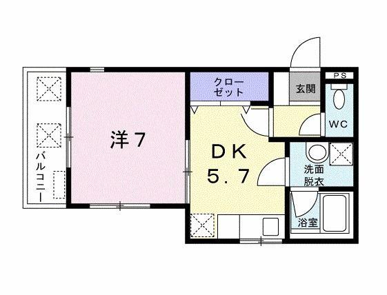 エスティ岬の山(1DK/3階)の間取り写真
