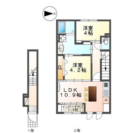 松原市丹南アパート(2LDK/2階)の間取り写真