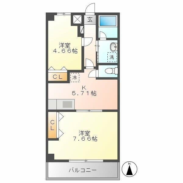 オリンピアヒルズ春日部(2K/4階)の間取り写真
