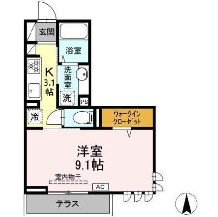 GRAND D-ROOM村井北(1K/1階)の間取り写真