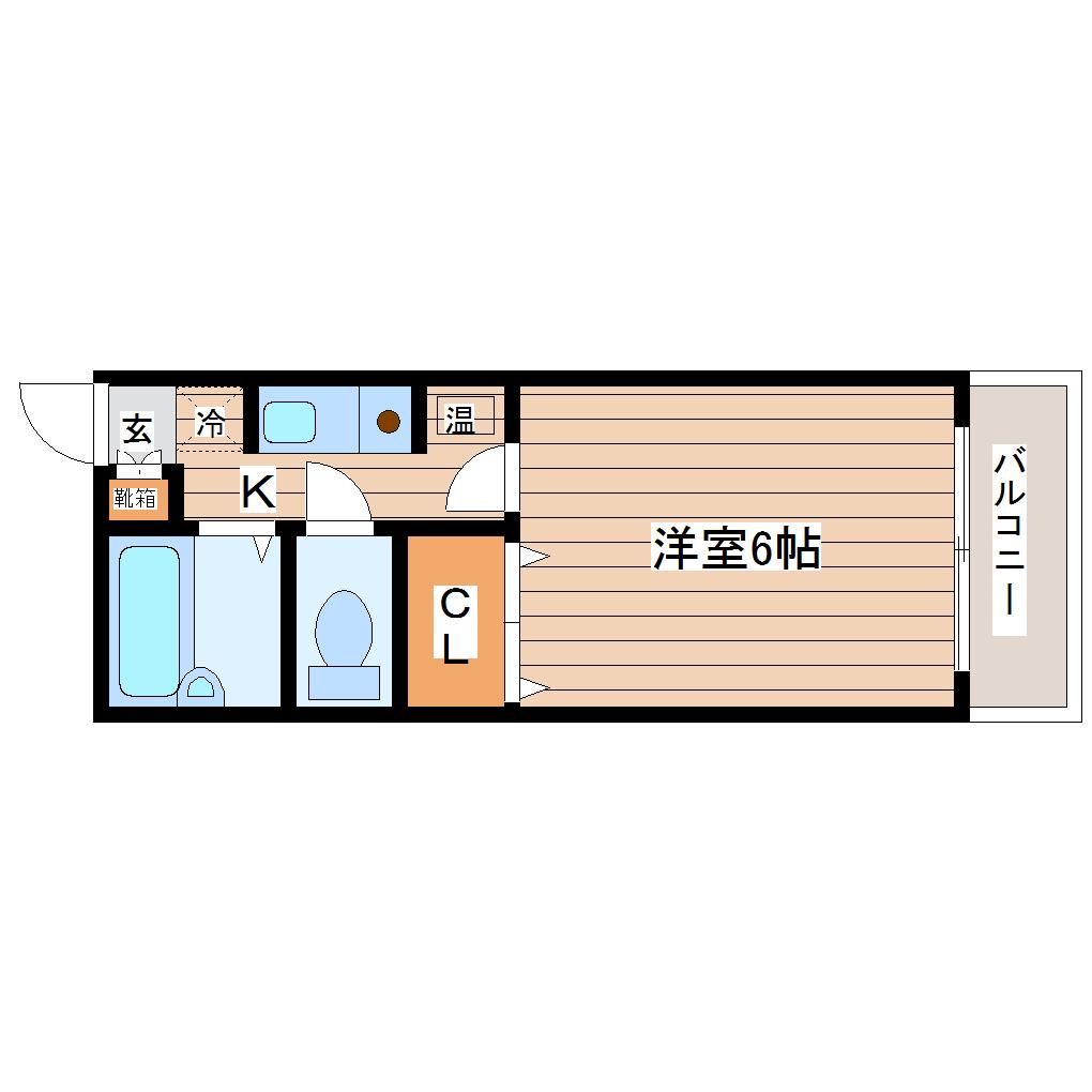 メルヴェイユみやぎ野(1K/2階)の間取り写真