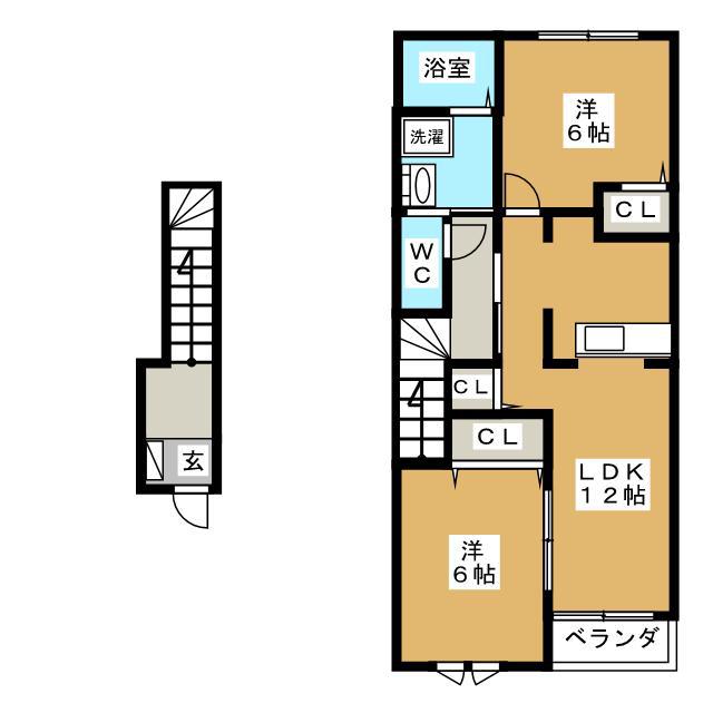 グランデ新田C(2LDK/2階)の間取り写真
