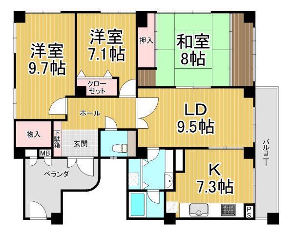 白鷹松下町マンション(3LDK/1階)の間取り写真