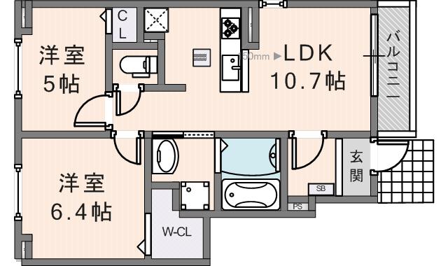 スヴェニール ラ・テールII(2LDK/1階)の間取り写真