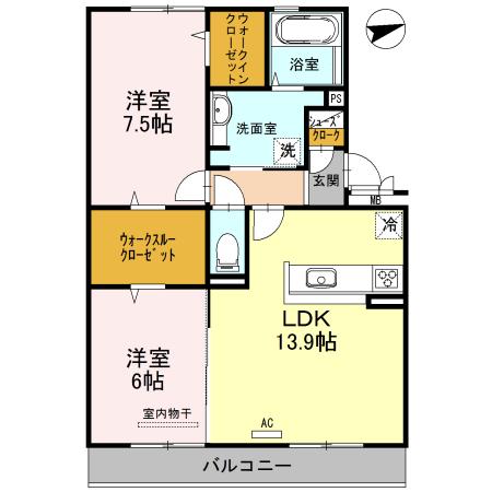 カーサ高善 B棟(2LDK/2階)の間取り写真