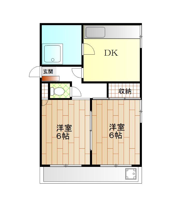 クオリア鷹匠町(2DK/2階)の間取り写真