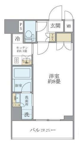 レクシード両国駅前(1K/2階)の間取り写真
