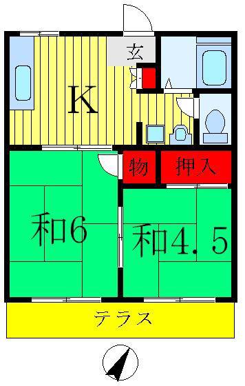 コーポ森(2K/1階)の間取り写真