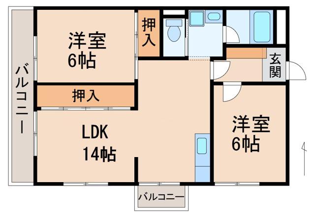 センチュリーハイツ和歌浦(2LDK/2階)の間取り写真