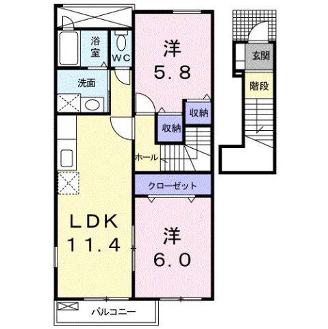 ビュー・カトレア 2DLK(2LDK/2階)の間取り写真
