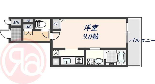 プレサンス立売堀パークシティ(1K/9階)の間取り写真