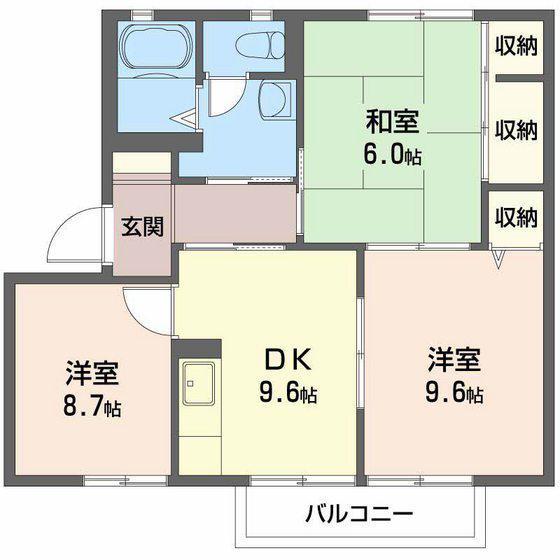 ビューハイム原田B棟(3DK/2階)の間取り写真