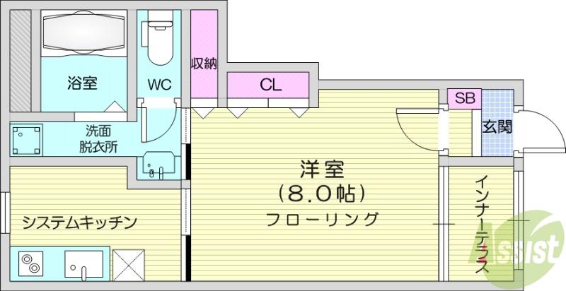 サン ハピネス(1K/1階)の間取り写真
