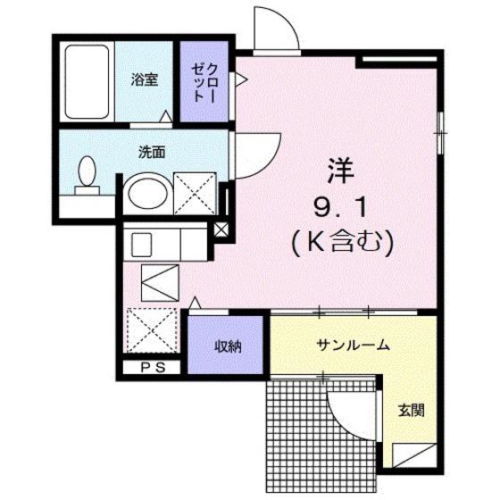 カーサ ソアーヴェ(ワンルーム/1階)の間取り写真