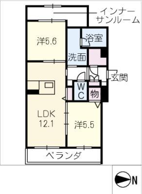 刈谷市野田新町シャーメゾン(2LDK/1階)の間取り写真
