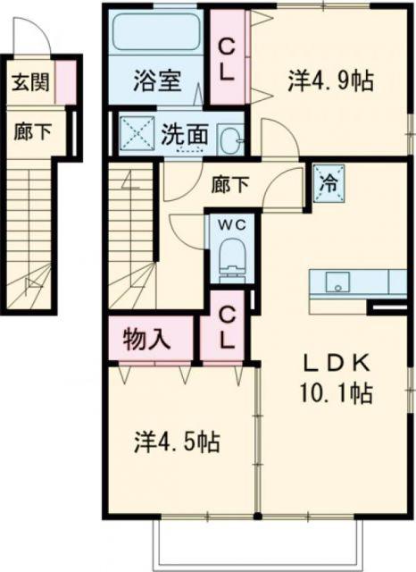 チェリーウェル(2LDK/2階)の間取り写真