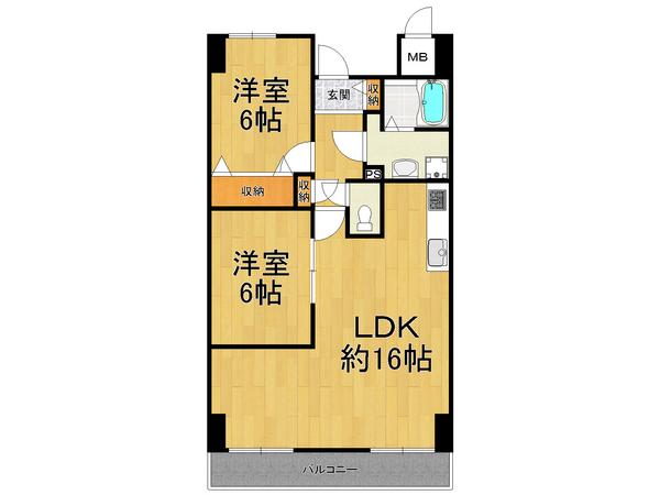 フォンテーヌ ブロー(2LDK/2階)の間取り写真