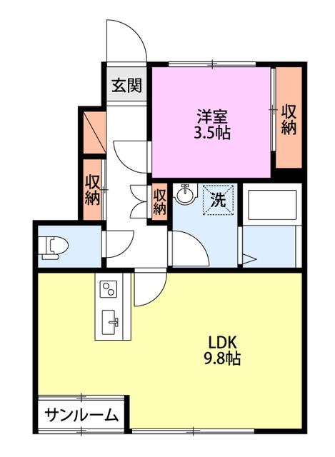 神宮寺尾(1LDK/1階)の間取り写真