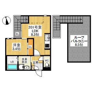 GRANDTIC塩釜口(1LDK/2階)の間取り写真