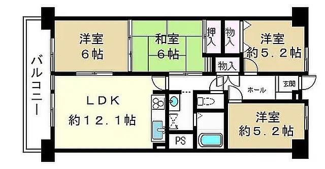 プレマジュール堅田(4LDK/3階)の間取り写真