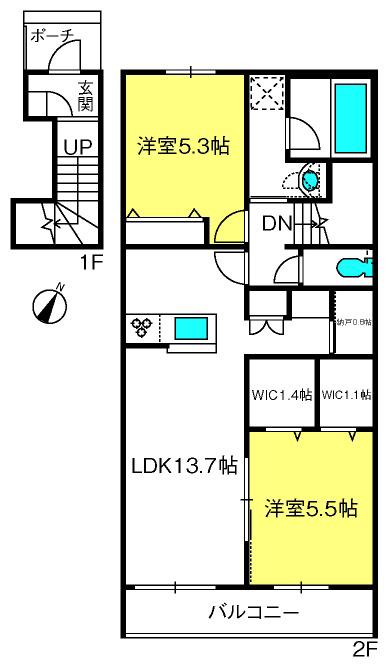 J-APRICOT(2LDK/2階)の間取り写真