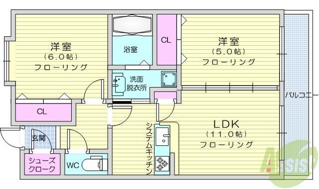 エレット長町(2LDK/13階)の間取り写真
