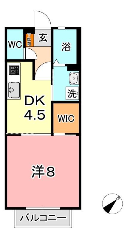 プリムヴェール福島 B(1DK/2階)の間取り写真