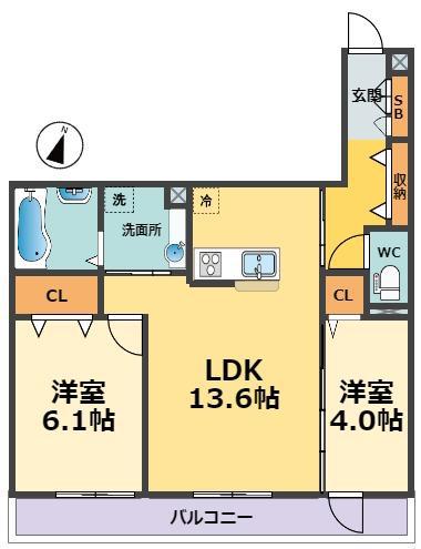 SAKURA甲子園三保町(2LDK/1階)の間取り写真