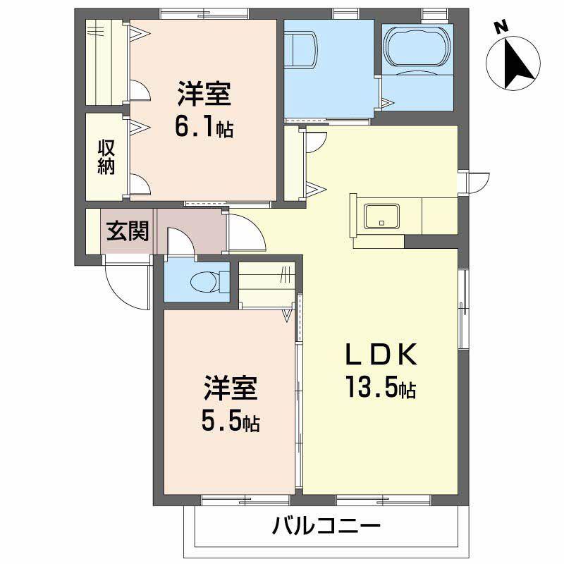 クラヴィエ南昭和 D棟(2LDK/2階)の間取り写真