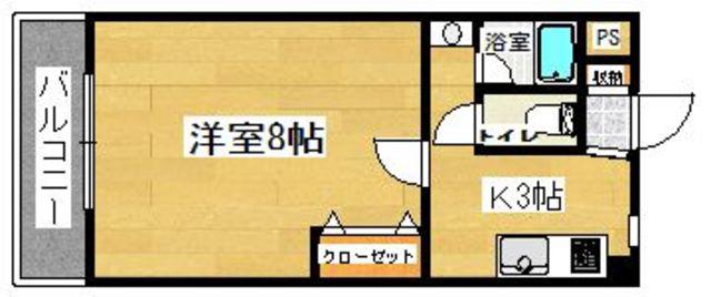 スリム太宰府(1K/3階)の間取り写真