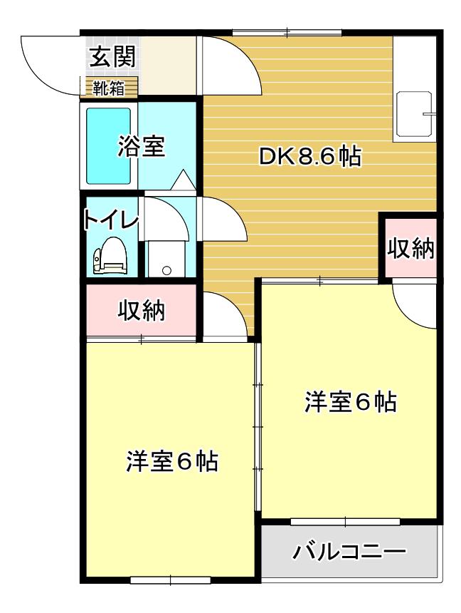 クオレ西郷B棟(2DK/1階)の間取り写真
