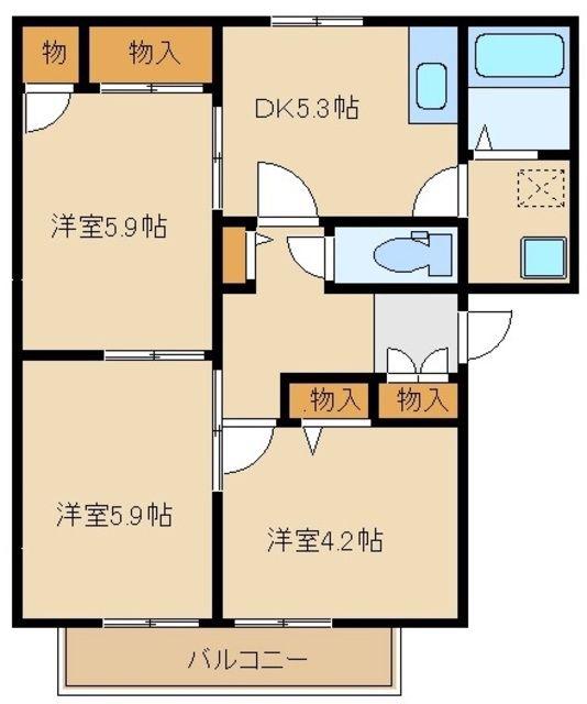 エクセル岸B(3K/1階)の間取り写真