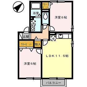 エクセルSHIGENOB棟(2LDK/2階)の間取り写真