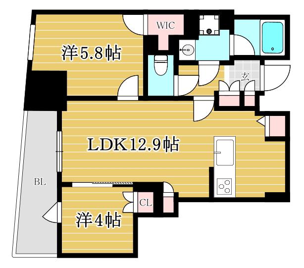 レーベン福岡天神ONE TOWER(2LDK/14階)の間取り写真