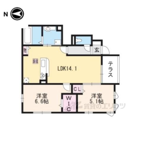 リアン今里(2LDK/1階)の間取り写真