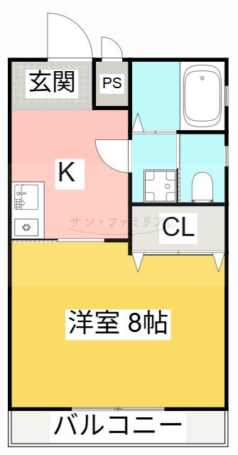 レインボウハイム(1K/1階)の間取り写真