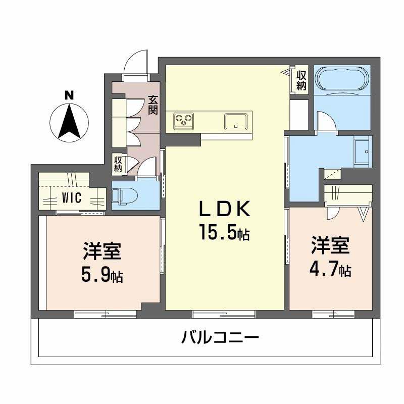オースピシャス大安寺(2LDK/3階)の間取り写真