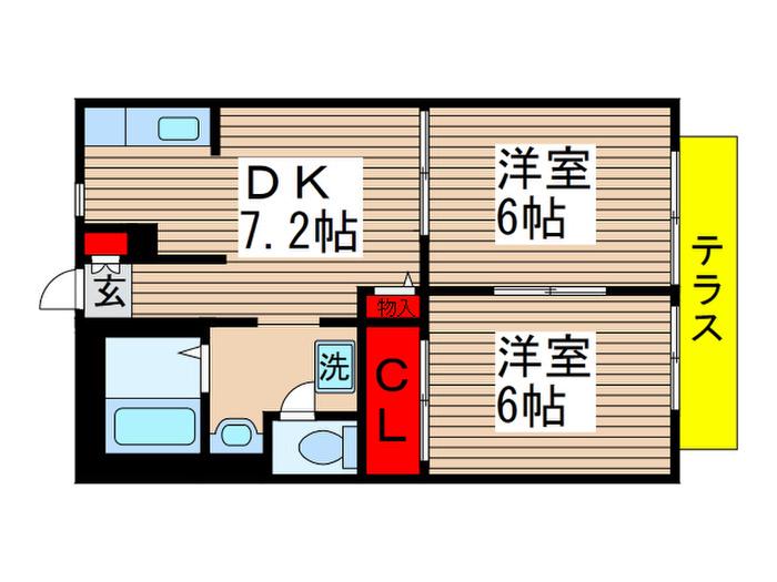 ジョリエ勝田台(2DK/1階)の間取り写真