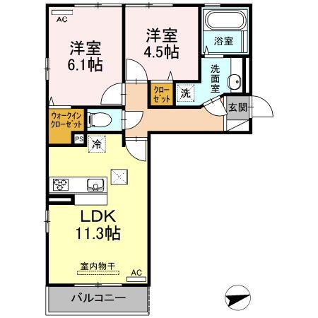 エーデルハイム厚南中央(2LDK/2階)の間取り写真