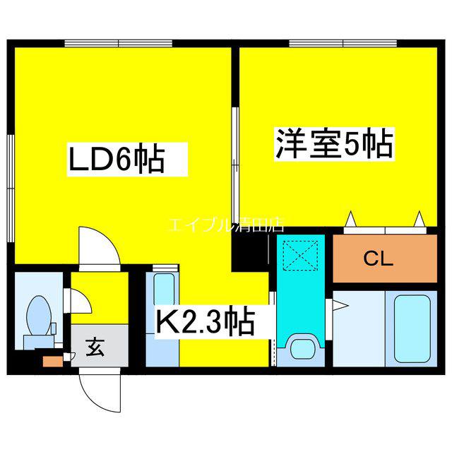 ルミエール サガノII(1LDK/2階)の間取り写真