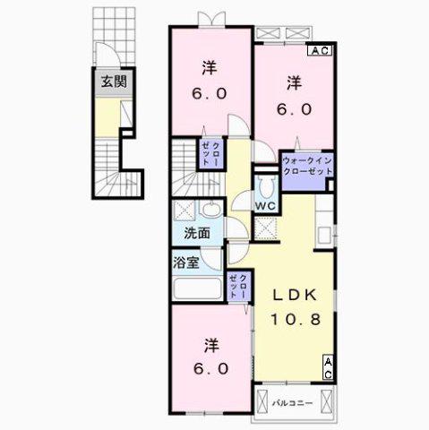 ファーストプレイス築捨II(3LDK/2階)の間取り写真