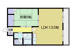 富岡レジデンス(1LDK/2階)の間取り写真