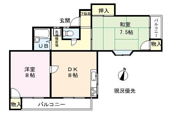 メモリー天神山第1(2DK/2階)の間取り写真