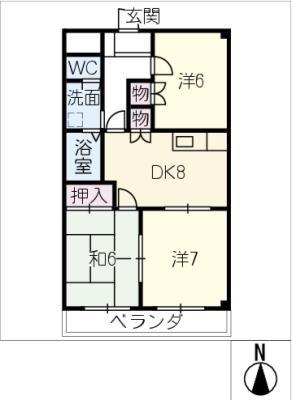 ソシア巽が丘(3DK/3階)の間取り写真