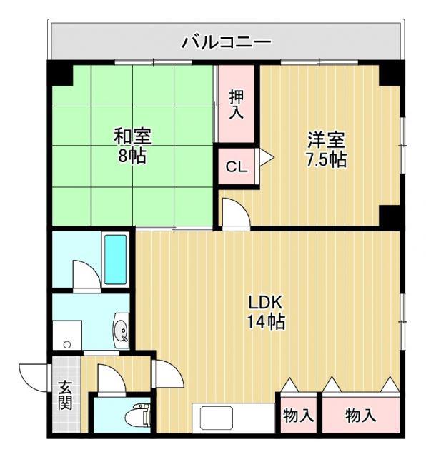 ルナパリス(2LDK/7階)の間取り写真