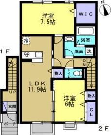 サンモール A棟 A(2LDK/2階)の間取り写真