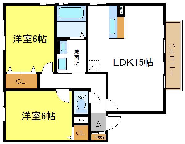 リビングタウン加美北(2LDK/1階)の間取り写真