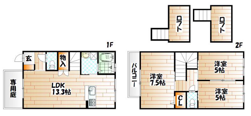 フルーレ南方IIB棟(3LDK/1階)の間取り写真